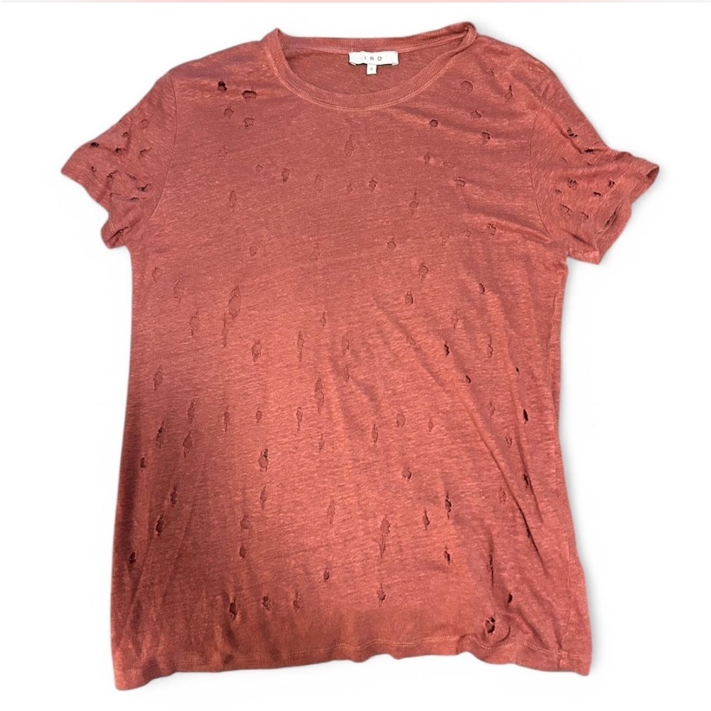 IRO Distressed Clay 100% Linen Short Sleeve T-Shirt